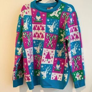 Women's Teal Pink Holiday Crew Neck Sweater